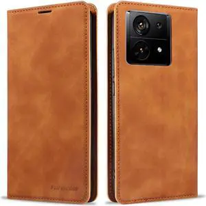 BONAEVER Case for Xiaomi Redmi Note 13 5G Premium PU Leather Phone Cover with Card Holder Stand, Shockproof Flip Wallet Cover Brown