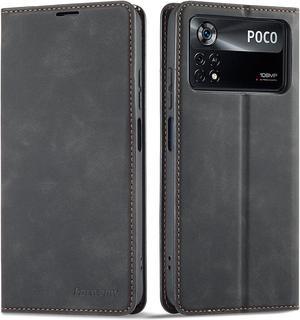 BONAEVER Case for Xiaomi Poco X4 Pro 5G Premium PU Leather Phone Cover with Card Holder Stand, Shockproof Flip Wallet Cover