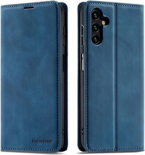 BONAEVER Case for Samsung Galaxy A35 5G Premium PU Leather Phone Cover with Card Holder Stand, Shockproof Flip Wallet Cover Blue