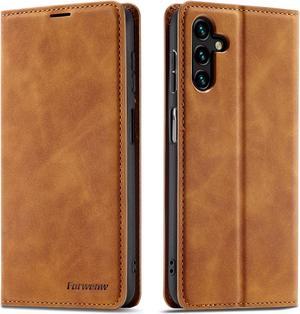 BONAEVER Case for Samsung Galaxy A35 5G Premium PU Leather Phone Cover with Card Holder Stand, Shockproof Flip Wallet Cover Brown