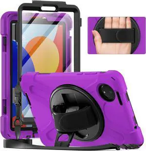 BONAEVER Case for Xiaomi Redmi Pad SE 8.7 inch 2024, Shockproof Cover with Screen Protector Pencil Holder, 360° Rotating Hand Strap & Stand & Shoulder Strap Purple