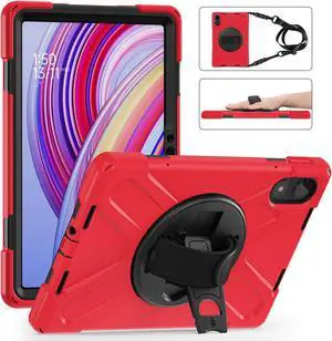 BONAEVER Case for Xiaomi Redmi Pad Pro 12.1 Inch 2024 / Xiaomi Poco Pad 12.1" Shockproof Cover with Screen Protector Pencil Holder, 360° Rotating Hand Strap & Stand & Shoulder Strap Red