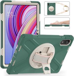 BONAEVER Case for Xiaomi Redmi Pad Pro 12.1 Inch 2024 / Xiaomi Poco Pad 12.1" Shockproof Cover with Screen Protector Pencil Holder, 360° Rotating Hand Strap & Stand & Shoulder Strap Dark Green