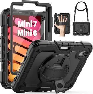 BONAEVER Case for iPad Mini 7 (A17 Pro) 2024 / iPads Mini 6 8.3" Full-Body Shockproof Protective Case with Screen Protector, 360° Rotating Stand, Hand/Shoulder Strap for iPad Mini 7th/ 6th Generation