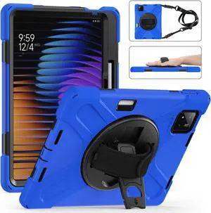 BONAEVER Case for Xiaomi Mi Pad 7 / Mi Pad 7 Pro 11.2 inch Released 2024,  Shockproof Cover with 360 Rotate Stand Hand Strap Shoulder Strap Pencil Holder Protective Cover Blue