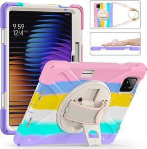 BONAEVER Case for Xiaomi Mi Pad 7 / Mi Pad 7 Pro 11.2 inch Released 2024,  Shockproof Cover with 360 Rotate Stand Hand Strap Shoulder Strap Pencil Holder Protective Cover Pink