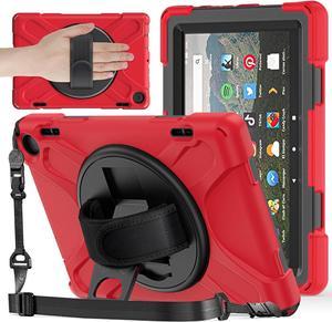 BONAEVER for Amazon Fire HD 8 Tablet Case 12th Generation 2024/2022 8 inch Shockproof Protective Kindle Fire HD 8 Kids Case Cover with Rotating Hand Strap+Stand Pen Holder Shoulder Strap Red