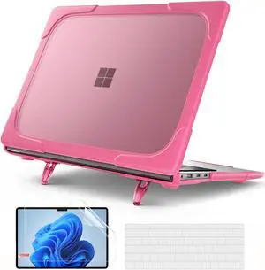 BONAEVER Case for 13.8 Inch Microsoft Surface Laptop 7 2024 Model 2036, Heavy Duty Plastic Hard Shell Laptop Cover with Kickstand, Keyboard Skin, Screen Protector Rose Red