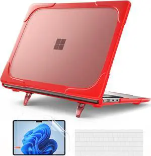 BONAEVER Case for 13.8 Inch Microsoft Surface Laptop 7 2024 Model 2036, Heavy Duty Plastic Hard Shell Laptop Cover with Kickstand, Keyboard Skin, Screen Protector Red