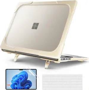 BONAEVER Case for 13.8 Inch Microsoft Surface Laptop 7 2024 Model 2036, Heavy Duty Plastic Hard Shell Laptop Cover with Kickstand, Keyboard Skin, Screen Protector Khaki