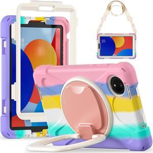 BONAEVER Case for Xiaomi Redmi Pad SE 8.7 inch 2024, Shockproof Cover with Pencil Holder, 360° Rotating Hand Strap & Stand & Shoulder Strap Pink