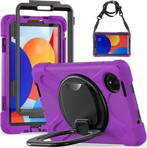 BONAEVER Case for Xiaomi Redmi Pad SE 8.7 inch 2024, Shockproof Cover with Pencil Holder, 360° Rotating Hand Strap & Stand & Shoulder Strap Purple