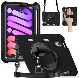 BONAEVER Case for iPad Mini 7 2024 (A17 Pro) / Mini 6 Case 8.3 inch 2021 with Pencil Holder/360 Rotate Stand/Shoulder Strap, Shockproof Cover iPad Mini 7th/6th Generation