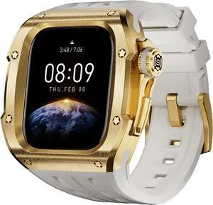 BONAEVER Mod Kit Stainless Steel Case for Apple Watch Series 10 46mm Rugged Metal Bumper Case Protective Wristband Replacement Band for iWatch 46 mm Gold