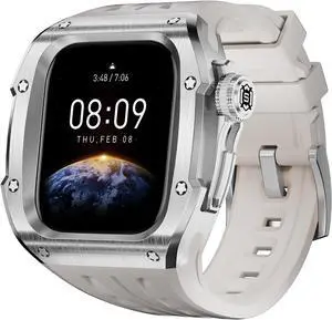 BONAEVER Mod Kit Stainless Steel Case for Apple Watch Series 10 46mm Rugged Metal Bumper Case Protective Wristband Replacement Band for iWatch 46 mm White