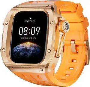 BONAEVER Mod Kit Stainless Steel Case for Apple Watch Series 10 46mm Rugged Metal Bumper Case Protective Wristband Replacement Band for iWatch 46 mm Pink