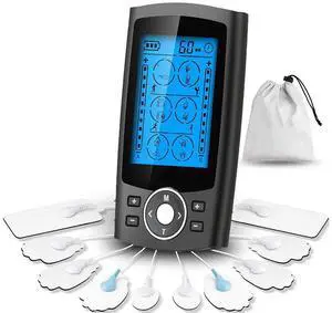 Dual Channel TENS EMS Unit 24 Modes Muscle Stimulator for Pain Relief Therapy, Electronic Pulse Massager Muscle Massager with 10 Pads, Dust-Proof Drawstring Storage Bag, Fastening Cable Ties