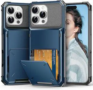 BONAEVER Compatible with iPhone 16 Pro Max Case with Card Holder [Store 5 Cards] Heavy Duty Dual Layer Shockproof Wallet Case with Hidden Card Slot Large Storage Cover for Men & Women 6.9 inch Blue