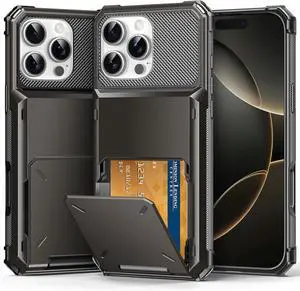 BONAEVER Compatible with iPhone 16 Pro Case with Card Holder [Store 5 Cards] Heavy Duty Dual Layer Shockproof Wallet Case with Hidden Card Slot Large Storage Cover for iPhone 16 Pro 6.3 inch