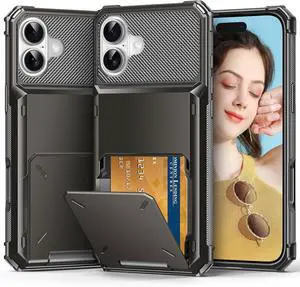 BONAEVER Compatible with iPhone 16 Plus Case with Card Holder [Store 5 Cards] Heavy Duty Dual Layer Shockproof Wallet Case with Hidden Card Slot Large Storage Cover for iPhone 16 Plus 6.7 inch