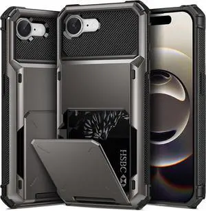 BONAEVER Compatible with iPhone 16e Case with Card Holder [Store 5 Cards] Heavy Duty Dual Layer Shockproof Wallet Case with Hidden Card Slot Large Storage Cover for iPhone 16e 6.1 inch