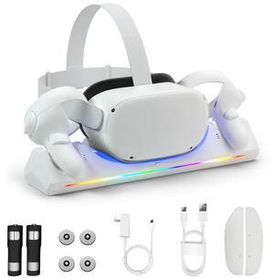 BONAEVER Charging Dock for Oculus Quest 2, Magnetic Charging Station for Meta Quest 2 VR Headset & Controllers, with 2 Rechargeable 2100mAh Batteries, USB-C Charger and Cable, LED Indicator