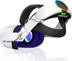 BONAEVER Hurra Head Strap with Battery for Oculus Quest 2, 10000mAh Fast Charging Battery Pack Extend 8H Playtime, RGB Light Adjustable Elite Strap for Meta Quest 2