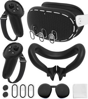 BONAEVER Silicone Cover Set Compatible with Oculus/Meta Quest 3 Accessories, Touch Controller Grips Cover, VR Shell Cover, Facial Interface Cover, Protective Lens Cover, Tempered Glass Lens Caps
