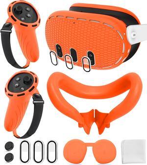 BONAEVER Silicone Cover Set Compatible with Oculus/Meta Quest 3 Accessories, Touch Controller Grips Cover, VR Shell Cover, Facial Interface Cover, Protective Lens Cover, Tempered Glass Lens Caps
