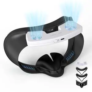 BONAEVER Facial Interface Cooling Fan for Meta Quest 3S Accessories, Soft PU Leather & Ice Silk Cotton Face Pad Compatible with Oculus Quest 3S, Adjustable Fan to Relieve Lens Fogging