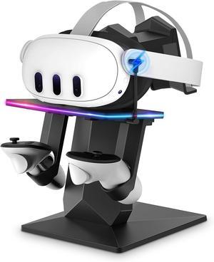 BONAEVER Charging Dock Compatible with Meta Quest 2/ Quest 3/Quest 3S/Quest Pro,RGB Charging Vertical Stand,Accessories with Brightness Adjustment and 14 Light Effects Adjustment, Type-C Charging Port