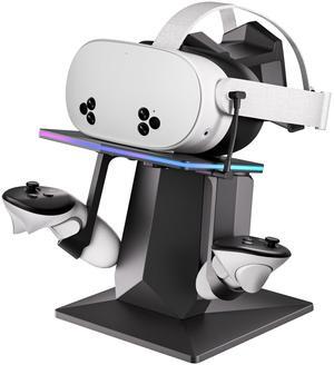BONAEVER Charging Dock Compatible with Meta Quest 2, Meta Quest 3 or Meta Quest 3S, Support Fast Charging VR Charging Station with RGB Light, Type-C Cable, VR Controllers Holder Stand