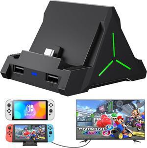 BONAEVER TV Dock Station for Switch/Switch OLED, Switch TV Dock with 4K HDMI/USB C/USB 3.0 Port, LED Beathing Atmosphere Light and can Hold 4 Game Slots, Replacement Charging Dock for Nintendo Switch