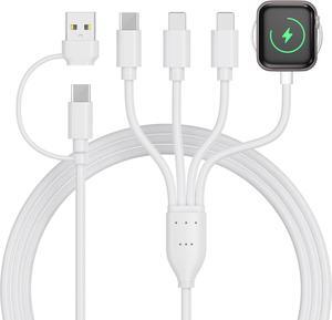 BONAEVER 4 in 2 Multi Charging Cable for Apple Watch Charger,USB C Cable Universal Travel Charger with L/Type C Compatible with iPhone 16 15 14 13 iWatch Series 10/9/8/7/6/5/4/3/2/1 Galaxy S23 S22