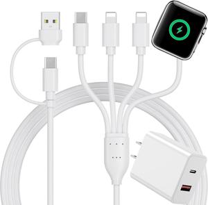 BONAEVER 4 in 2 Multi Charging Cable for Apple Watch Charger,PD20W USB C+A Charger Block Travel Essentials with L/Type C iWatch for iPhone 16 15 14 13 iWatch Series 10/9/8/7/6/5/4/3/2/1 Galaxy S23