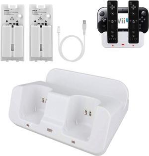 BONAEVER Wii U Charger Dock Station for Wii Remote & Wii U Gamepad with 2 Rechargeable Batteries Charging Cable Led Indicator White