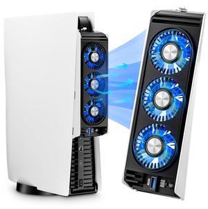 BONAEVER Cooling Fan for PS5 Accessories,with 3 Blue LED Light / 2 USB 3.0 Ports / 2 Fan Speed,Compatible with PlayStation 5 Console Digital/CD Version, High Efficiency PS5 Cooler Station