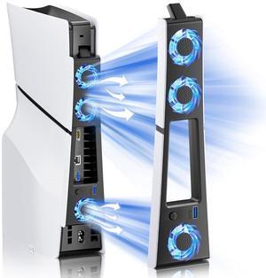 BONAEVER PS5 Slim Cooling Fan,Quiet Cooling System for PS5 Slim Digital/Discs Edition with 3 Fans/USB 3.0 Port,PS5 Slim Cooler Accessories with LED Light,Not for PS5 2020 and PS5 Pro
