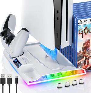 BONAEVER PS5 Slim Stand Cooling Station with Controller Charging Station for Playsation 5 Slim, PS5 Slim Accessories Kits with Cooling Fan,RGB LED,and Game Slot