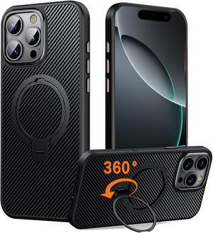 Case for iPhone 16 Pro Max, Compatible with MagSafe, [Built-in 360° Spin Magnetic Stand] Military Grade Shockproof Gen-5 Aramid Fiber Case Protective Cover for iPhone 16 Pro Max 6.9 Inch, Black