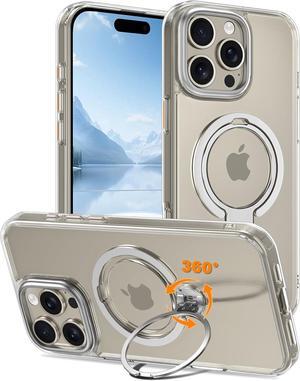 BONAEVER Dual 360° Spin Magnetic Stand & Magnetic Ring for iPhone 16 Pro Max Case [Compatible with MagSafe] [Dual Embeded Ring & Stand] [16FT Military Protection] Case for iPhone 16 Pro Max 6.9" Clear
