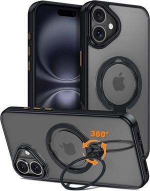 BONAEVER for iPhone 16 Case, Dual 360° Spin Magnetic Stand& Magnetic Ring, Compatible with Magsafe, Shockproof Translucent Matte Hard Back Cover for iPhone 16 6.1"