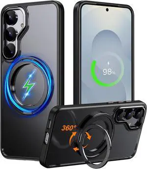BONAEVER Compatible with Samsung Galaxy S25 Case 360° Invisible Ring Stand Magnetic Case [Compatible with Magsafe][Military Drop Protection] Anti-Fingerprint Shockproof Translucent Design for S25