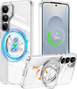 BONAEVER For Samsung Galaxy S25 Plus Case 360° Invisible Ring Stand Magnetic Case [Compatible with Magsafe][Military Shocproof] Anti-Fingerprint Shockproof Translucent Cover for Galaxy S25 Plus 6.7"
