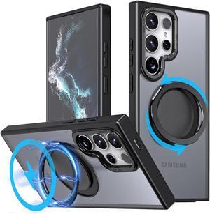 BONAEVER for Samsung Galaxy S23 Ultra / S22 Ultra 6.8 inch Case with 360° Rotatable Magnetic Ring Kickstand [Compatible with Magsafe] Military Grade Shockproof Translucent Protective Cover