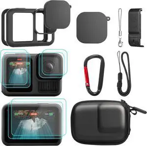 BONAEVER Accessories for GoPro Hero 13 Black, PU Mini Carrying Case, Silicone Sleeve Rubber Protective Case, Replacement Battery Side Cover, Lens Cap & Screen Protectors for Go Pro 13 Accessories Kit