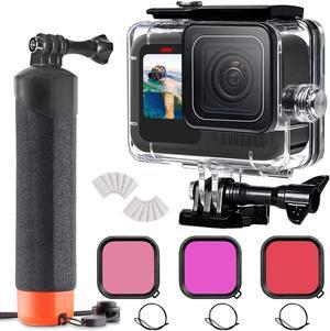 BONAEVER 60M/196FT Underwater Waterproof Protective Case Shell Compatible for Go Pro Hero 13 Black,with 3 Pack Dive Filters Monopod Floating Hand Grip Selfie Stick for Hero13 Black Accessories Kit