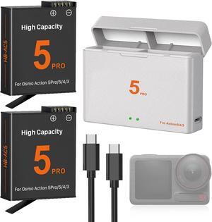 BONAEVER for DJI OSMO Action 5 Pro Battery Charger Kit - 2 Packs 3.87V 2100mAh Batteries, 5V3A USB-C Fast Charging Dual-Slot Charger Case for OSMO Action 5 Pro, 4, 3 Cameras