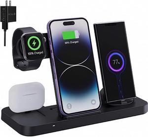 BONAEVER 6-in-1 Fast Wireless Charging Station for iPhone 16/15/14/13 Series, Apple Watch Ultra/9/8/7/6/5/4/3/2/1, AirPods Pro/1/2,18W Qi-Certified Wireless Charger Stand with QC 3.0 Adapter