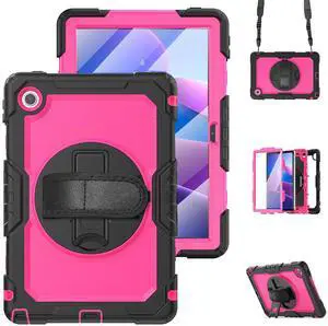 BONAEVER Case for Lenovo Tab 10.1 inch 2025 Model TB-311FU TB-311XU with Screen Preotector Pencil Holder | Shockproof Rugged Cover with Kickstand Hand Strap Shoulder Strap Red